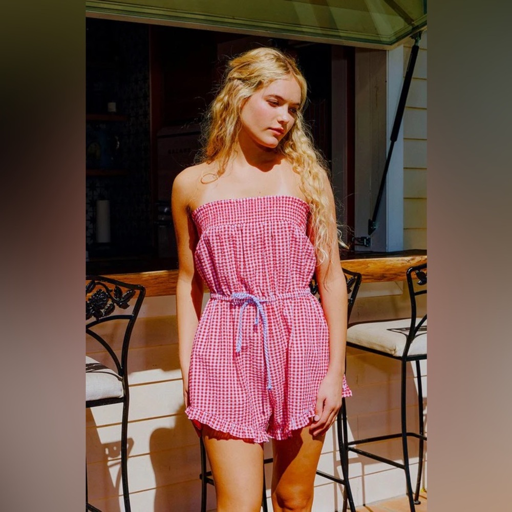 Bucketlist Red Gingham Strapless Romper